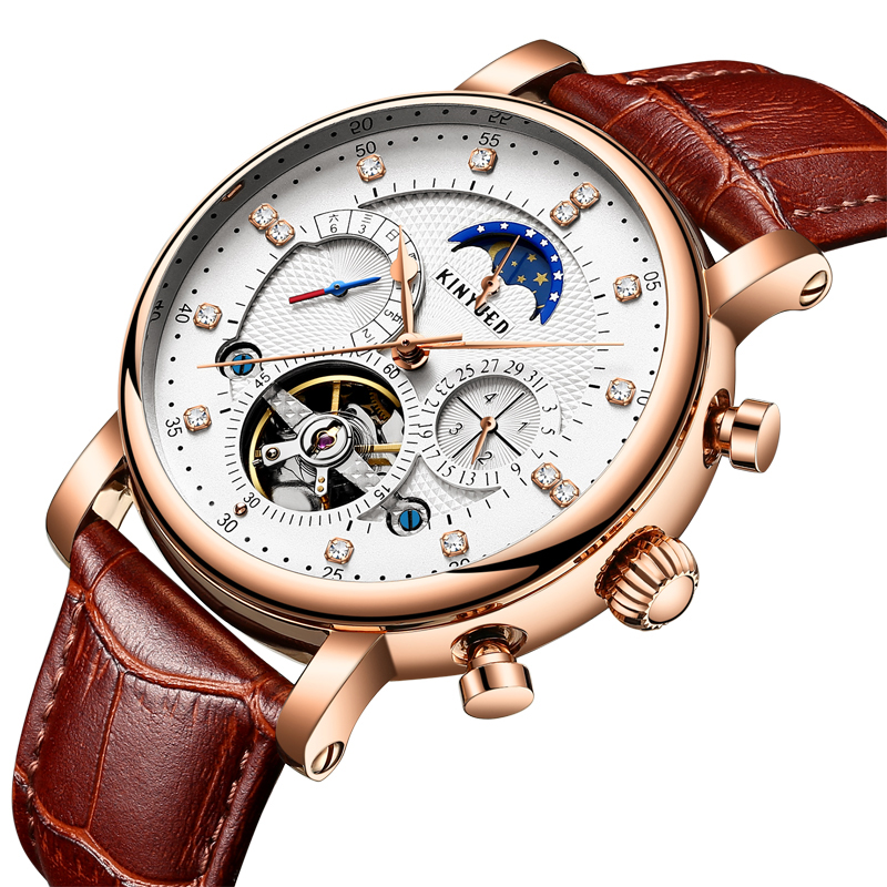 KINYUED Sport Watches Men Luxury Brand Sixpin multifunction Moon Phase Mechanical Watch Men Wristwatches Clock
