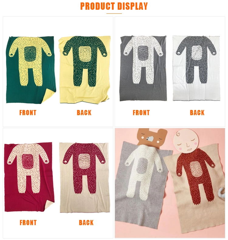 Low Moq 90110cm Dark Green Beige Light Gray Thread Towel Kindergarten Sleeping Double Cotton Knitted Baby Blanket