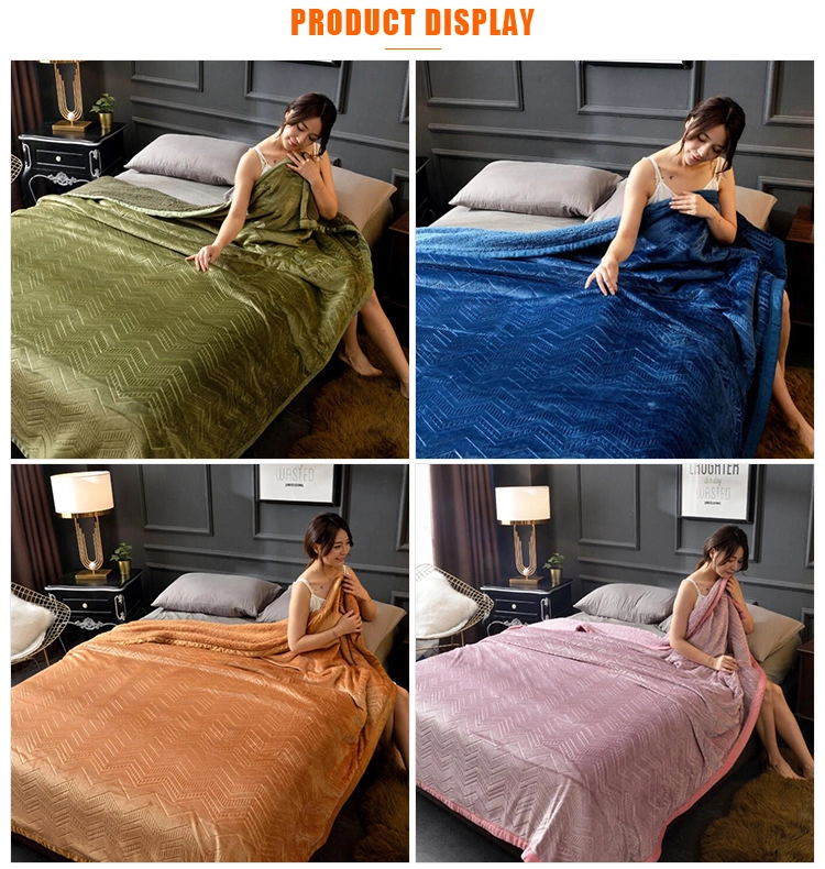 Embossed lambskin doublelayer thick flannel printed doublesided flannel blanket
