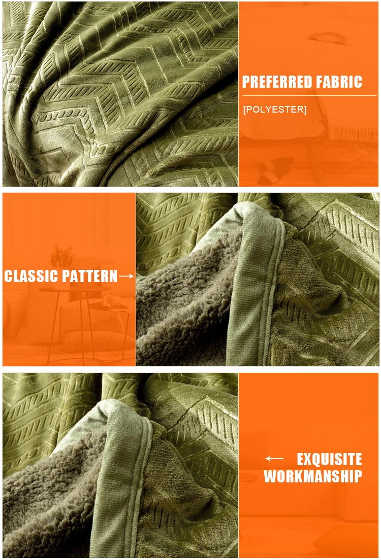 Embossed lambskin doublelayer thick flannel printed doublesided flannel blanket