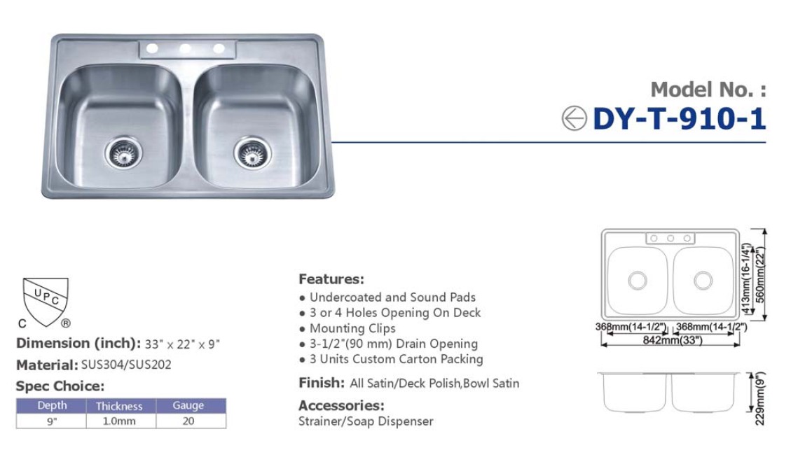 guangdong dongyuan kitchenware stainless steel double bowl sinks