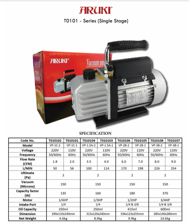 Aruki Vacuum Pump and recovery units tools