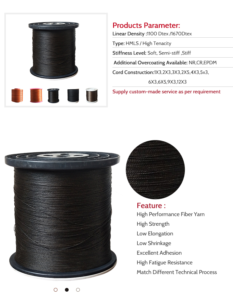 Dipped Kevlar cordAramid cord for Agricultural Vbelts