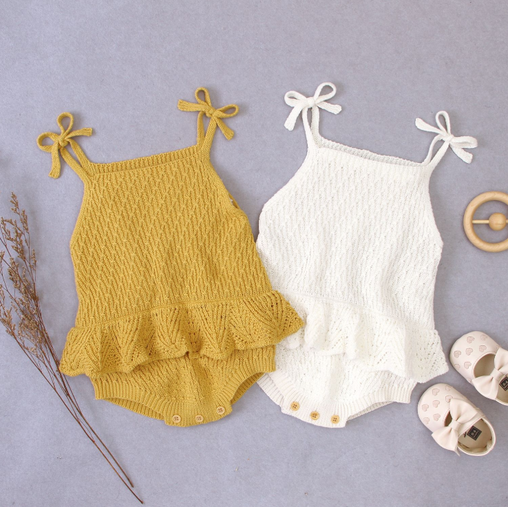 2020 New arrival summer baby clothes cute 100cotton knitted infant jumpsuit pink baby girlromper