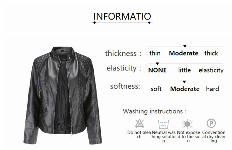 Large size standup collar PU leather women jacket womens leather jacket