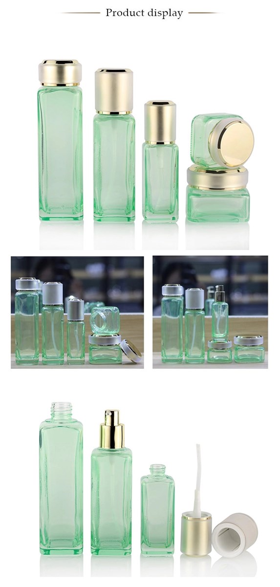 Popular Square Lotion Bottles Skin Care Containers Sets Glass Cosmetic Bottle Set