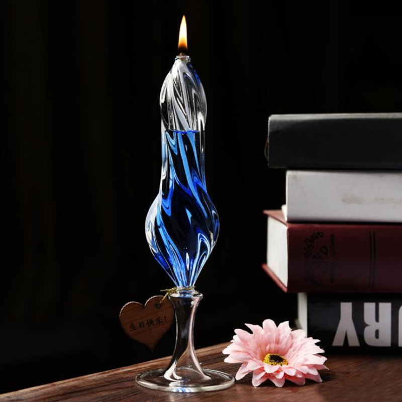 Transparent Glass Oil Lamp Decorative Stripped Glass Table Lamp