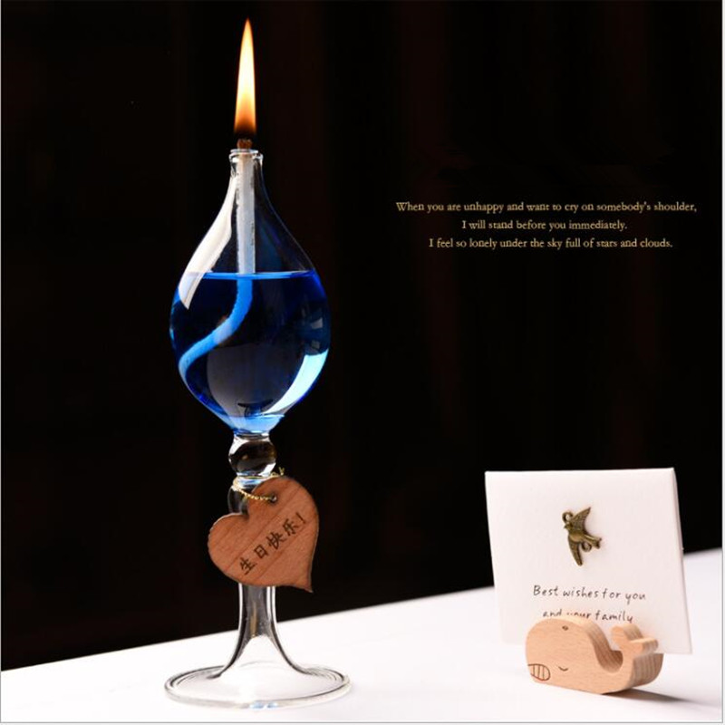 Transparent Glass Oil Lamp Decorative Stripped Glass Table Lamp