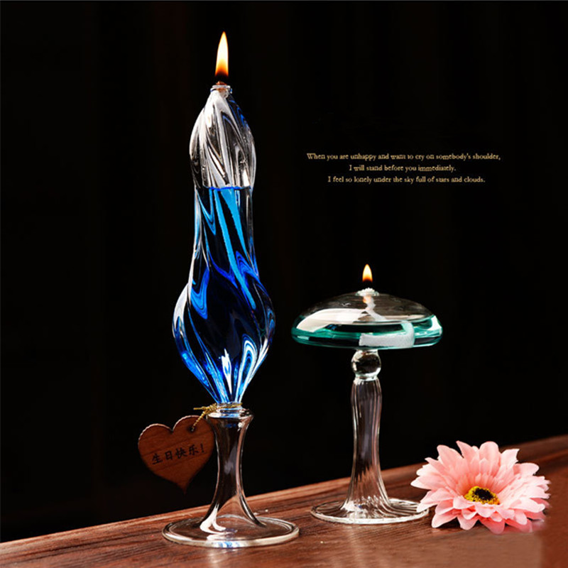 Transparent Glass Oil Lamp Decorative Stripped Glass Table Lamp