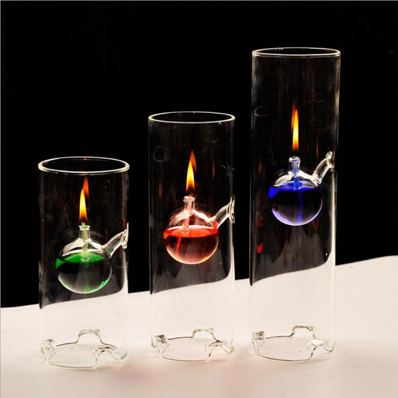 Transparent Glass Oil Lamp Wedding Gift Cylinder Shaped Glass Lamp Decoration Diameter8cm Three different Height