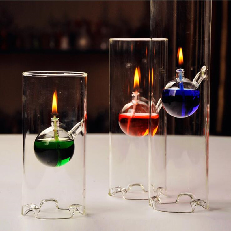 Transparent Glass Oil Lamp Wedding Gift Cylinder Shaped Glass Lamp Decoration Diameter8cm Three different Height