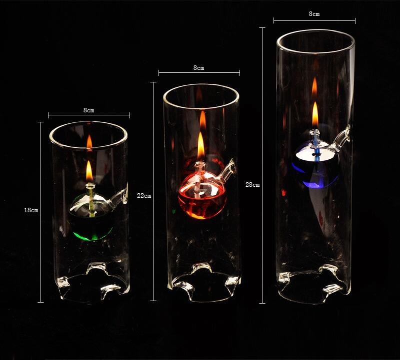 Transparent Glass Oil Lamp Wedding Gift Cylinder Shaped Glass Lamp Decoration Diameter8cm Three different Height