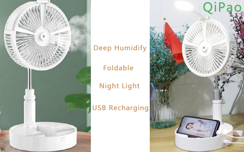 USB Foldable and Rechargeable Electronic Desk Fan with Night Light