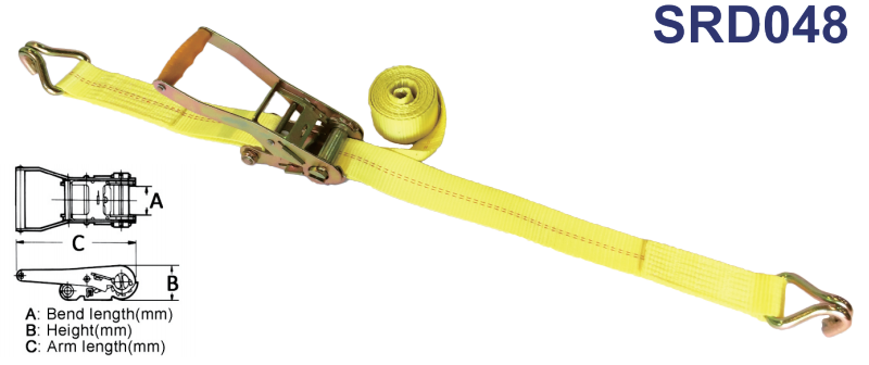 US Type 2T3T5T Yellow 100 High Tenacity Polyester Ratchet Straps with Flat HookDouble J Hooks Used for Cargo Lashing