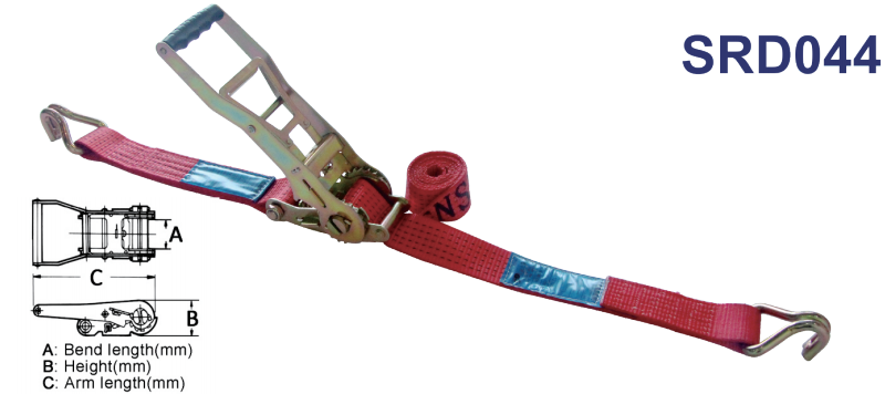 US Type 2T3T5T Yellow 100 High Tenacity Polyester Ratchet Straps with Flat HookDouble J Hooks Used for Cargo Lashing