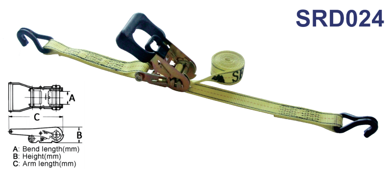 US Type 2T3T5T Yellow 100 High Tenacity Polyester Ratchet Straps with Flat HookDouble J Hooks Used for Cargo Lashing