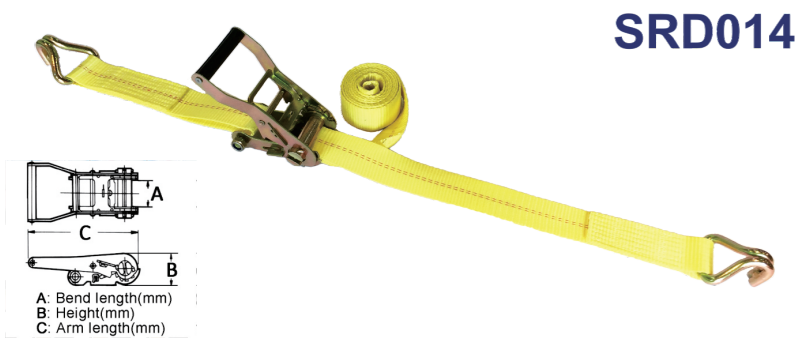 US Type 2T3T5T Yellow 100 High Tenacity Polyester Ratchet Straps with Flat HookDouble J Hooks Used for Cargo Lashing