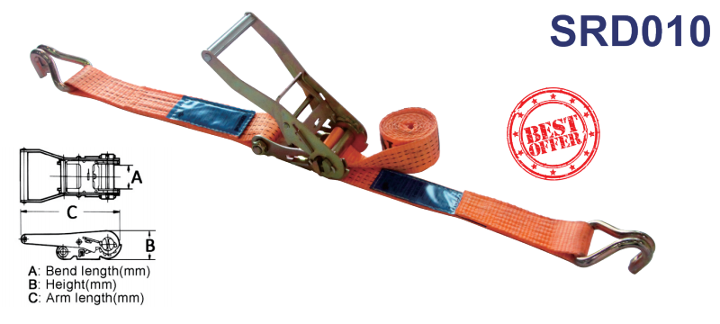 US Type 2T3T5T Yellow 100 High Tenacity Polyester Ratchet Straps with Flat HookDouble J Hooks Used for Cargo Lashing