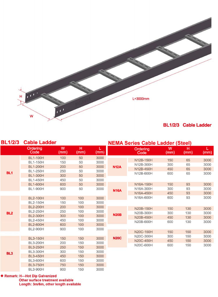 NEMA Standard Steel Straight Cable Ladder Supplier