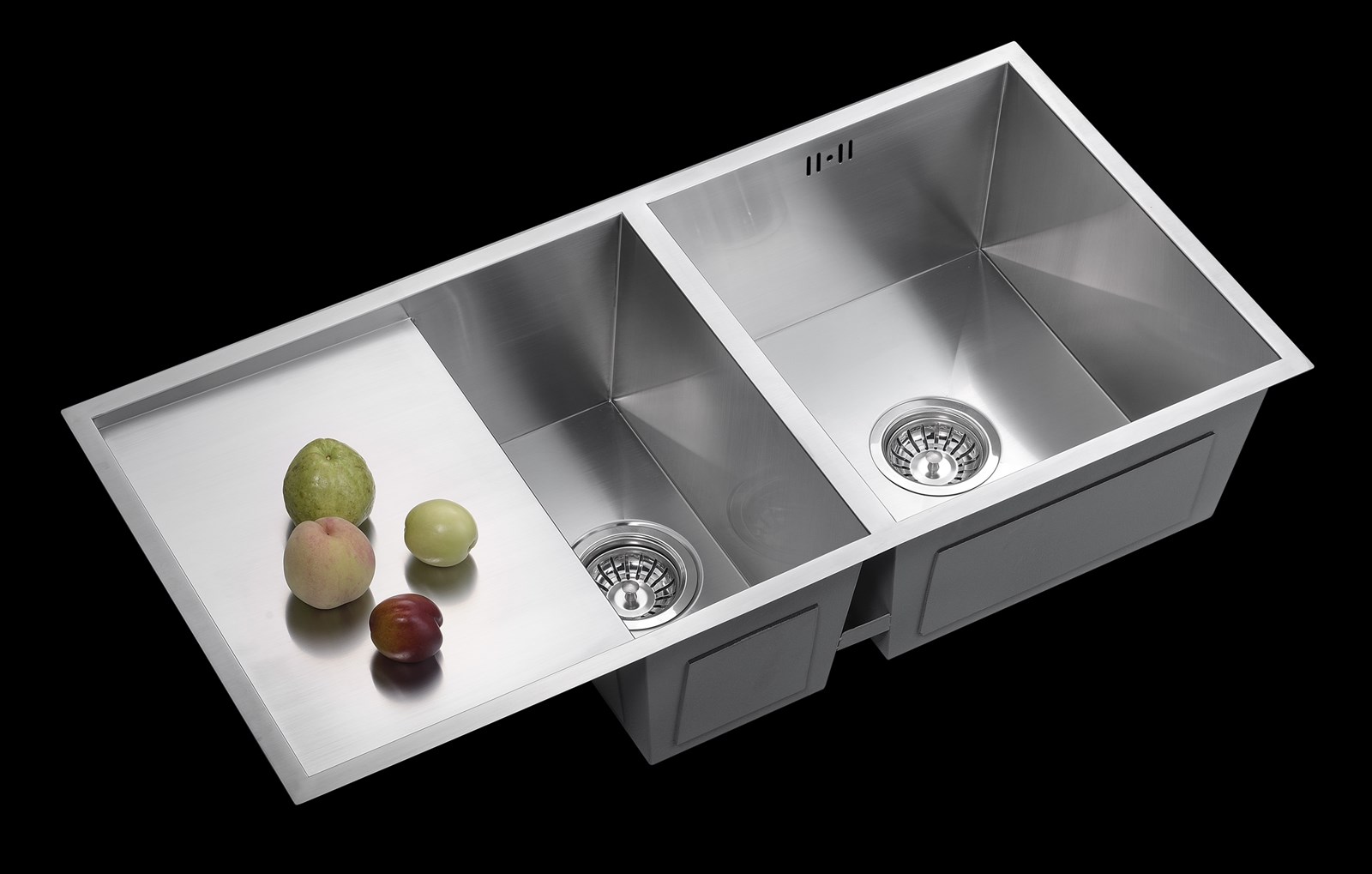 201 and 304 stainless steel raw material double bowl above counter polish without faucet hole lay one edge bulk package
