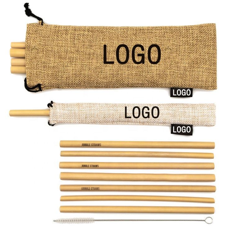 eco friendly 100 biodegradable bamboo straw custom logo bamboo drinking straw with cleaning brush