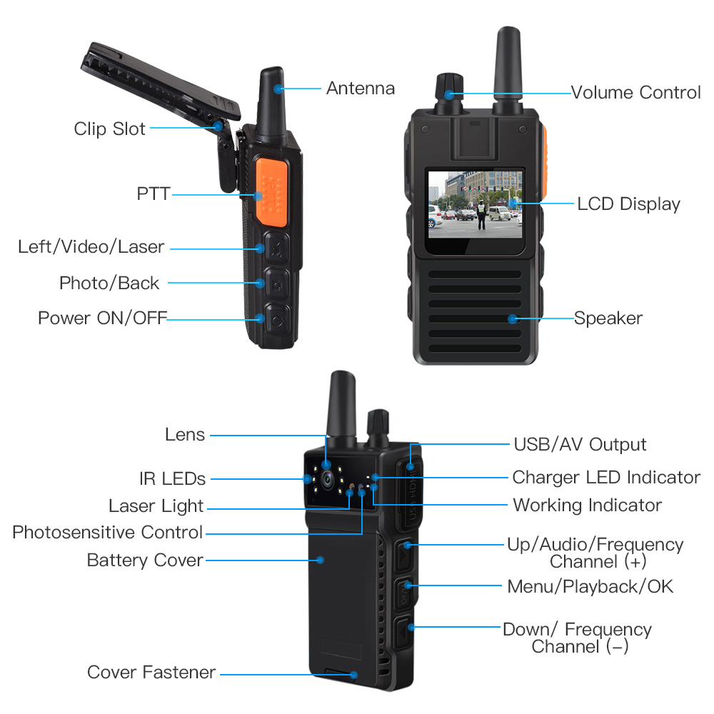 ONETHINGCAM Wifi Body Camera for Security Police Camera4G WalkieTalkie AIO Full HD 1296P 30fps 32G Memory
