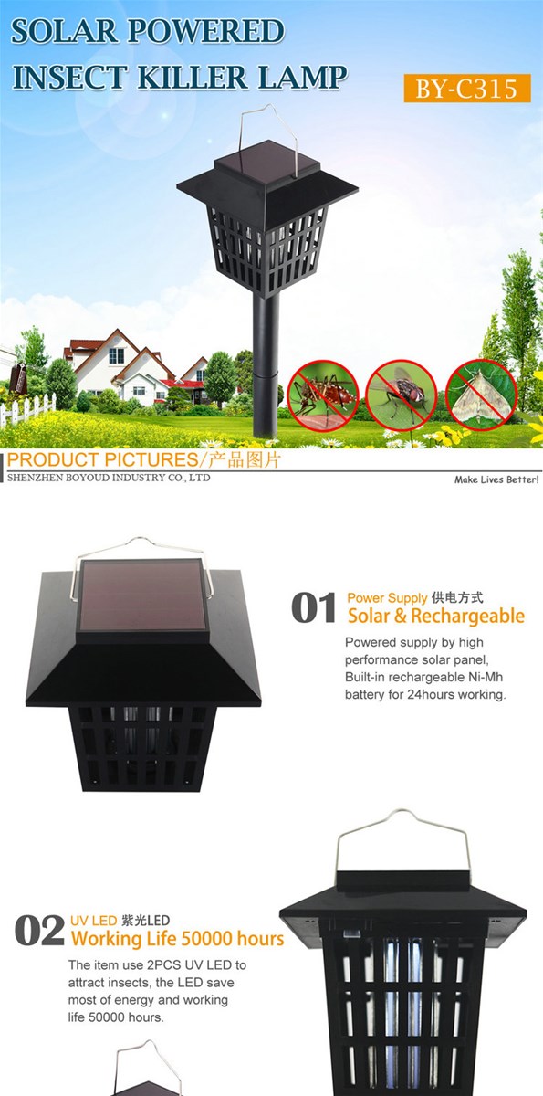 Outdoor Rechargeable UV LED Solar Mosquito Killer Lamp