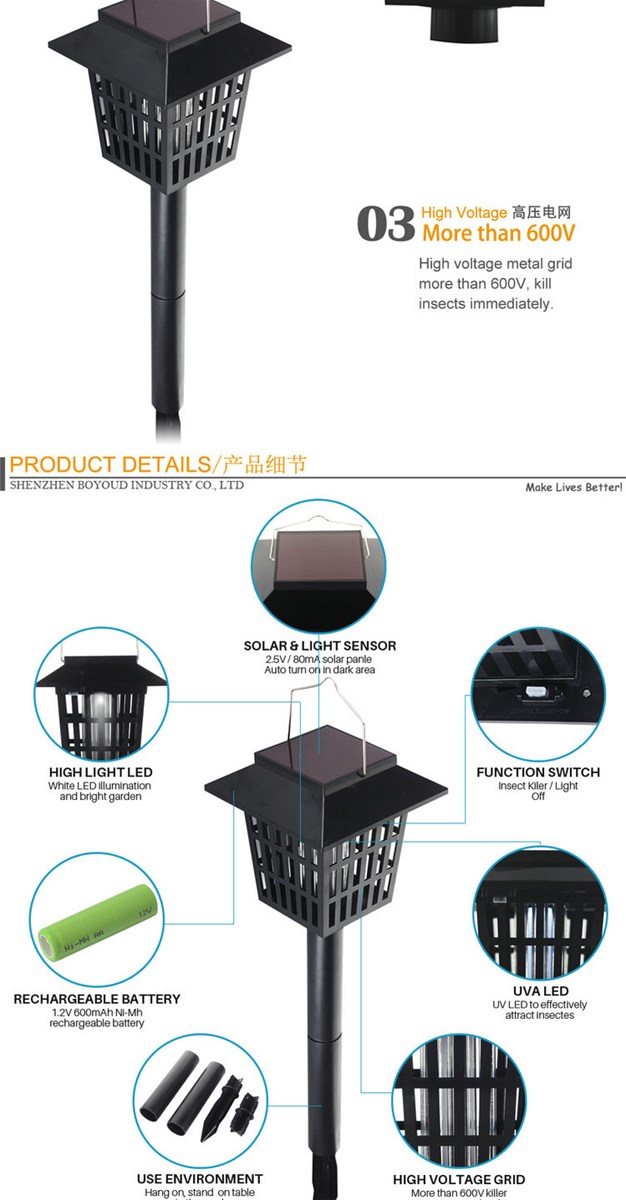 Outdoor Rechargeable UV LED Solar Mosquito Killer Lamp