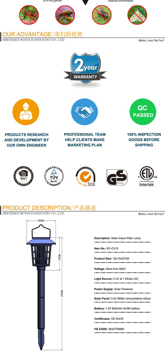 Outdoor Rechargeable UV LED Solar Mosquito Killer Lamp