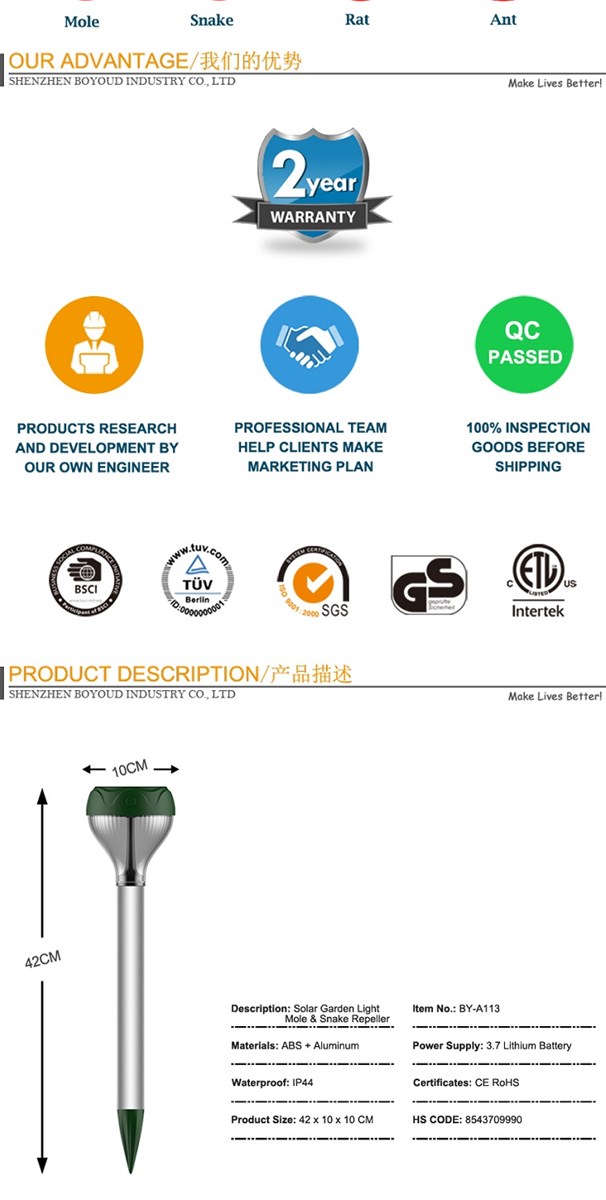 Multifunction Solar Powered Ultrasonic Garden Light Mole and Snake Repeller