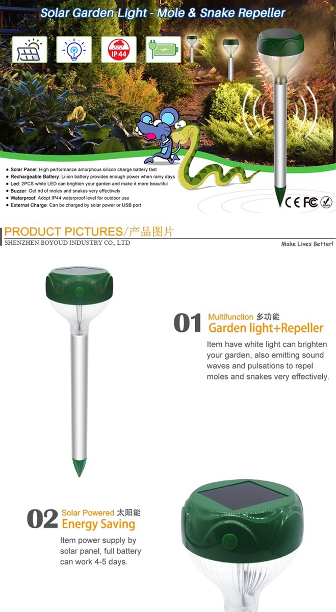 Multifunction Solar Powered Ultrasonic Garden Light Mole and Snake Repeller