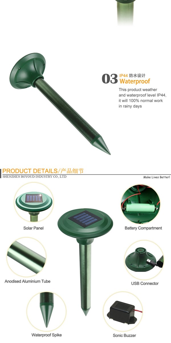 Waterproof Garden Solar Powered Ultrasonic Mole Repeller
