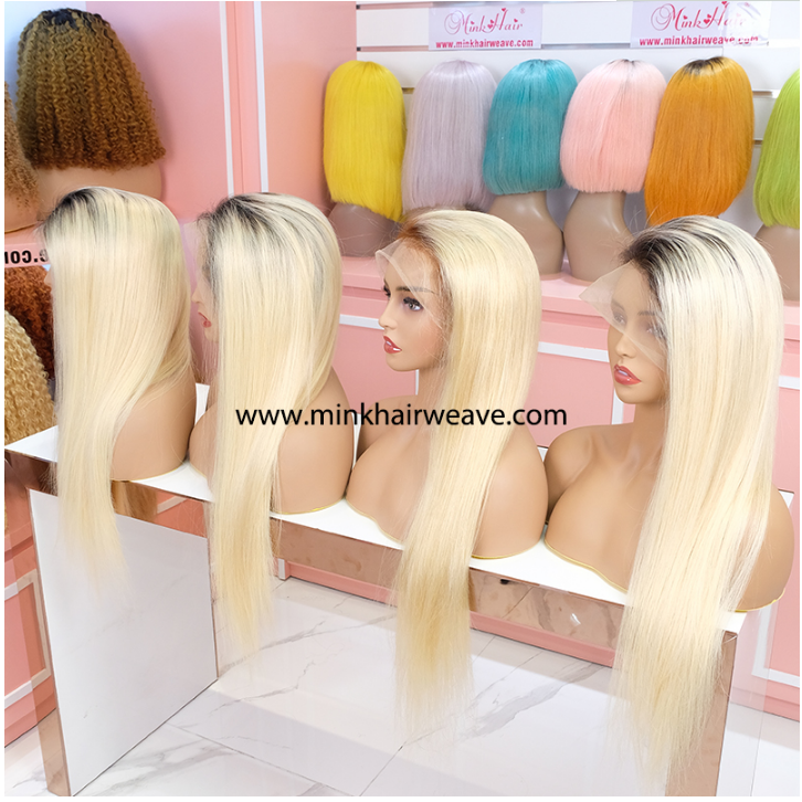 150 Density Virgin Human Hair Blonde Ombre Color Wig Lace 1B613 Transparent Lace Wig