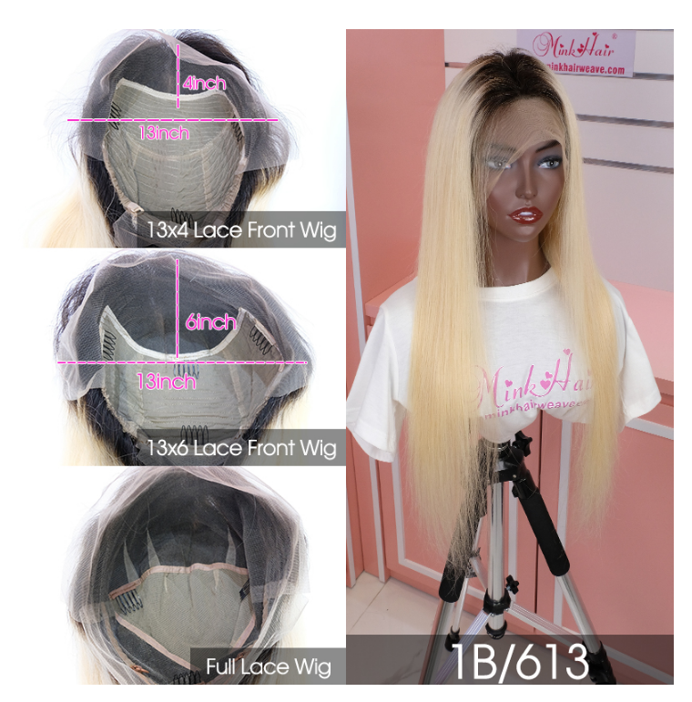 150 Density Virgin Human Hair Blonde Ombre Color Wig Lace 1B613 Transparent Lace Wig