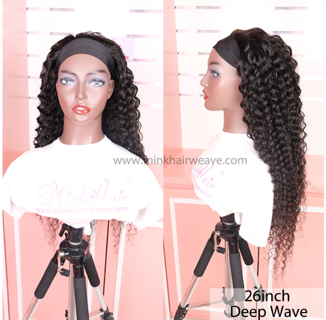 180 Density Headband Wig No Lace No Glue Human Hair Wigs