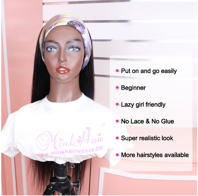180 Density Headband Wig No Lace No Glue Human Hair Wigs