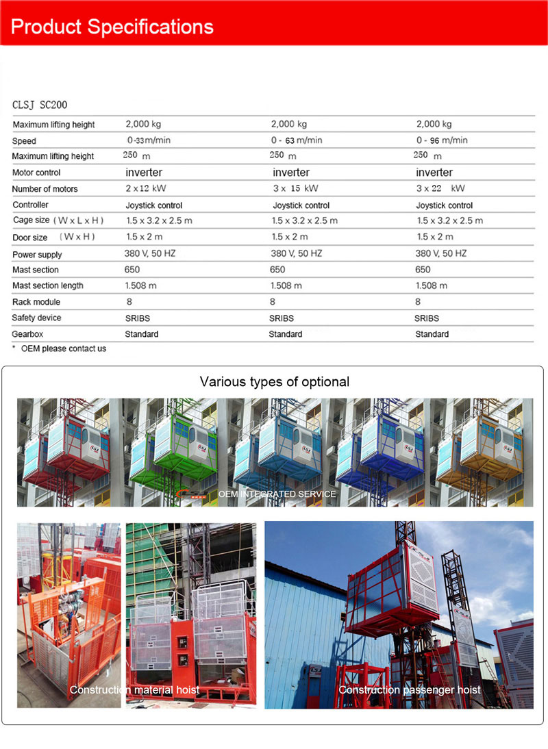 OEM Available Construction Lift Building HoistLift HoistRack and Pinion Elevator