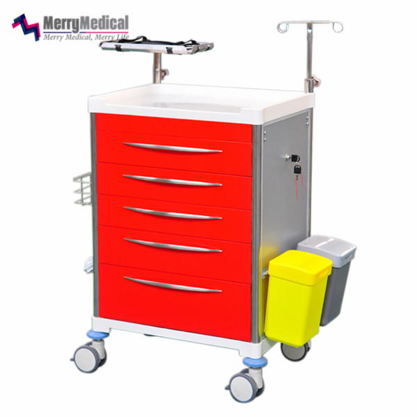 Metal Medical Crash Cart on Wheels and accessories