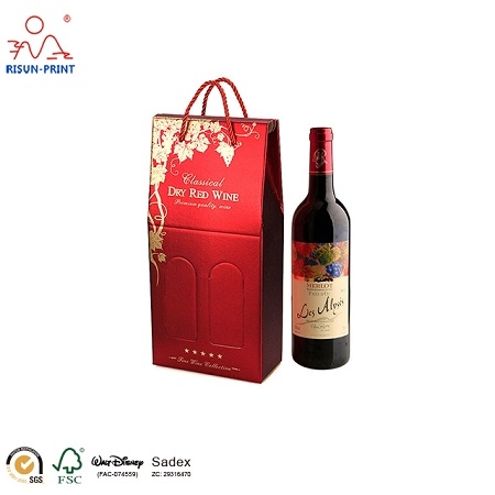 High grade single bottle wine gift paper bag with rope handle