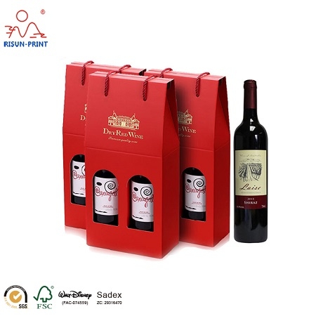 High grade single bottle wine gift paper bag with rope handle