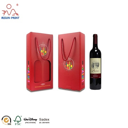 High grade single bottle wine gift paper bag with rope handle