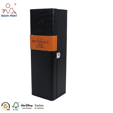 Customized Pattern PU Leather Wine Gift Box Wood Wine Box