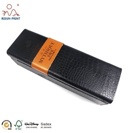 Customized pattern PU leather wine gift box wood wine box