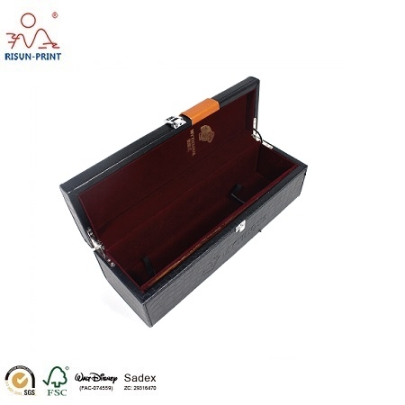 Customized pattern PU leather wine gift box wood wine box