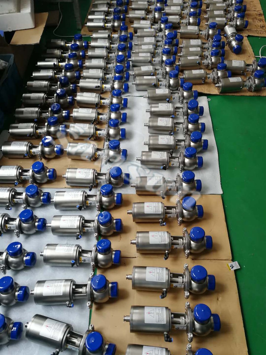 Pneumatic air operated three way reversing valve sanitary stainless steel divert seat valve