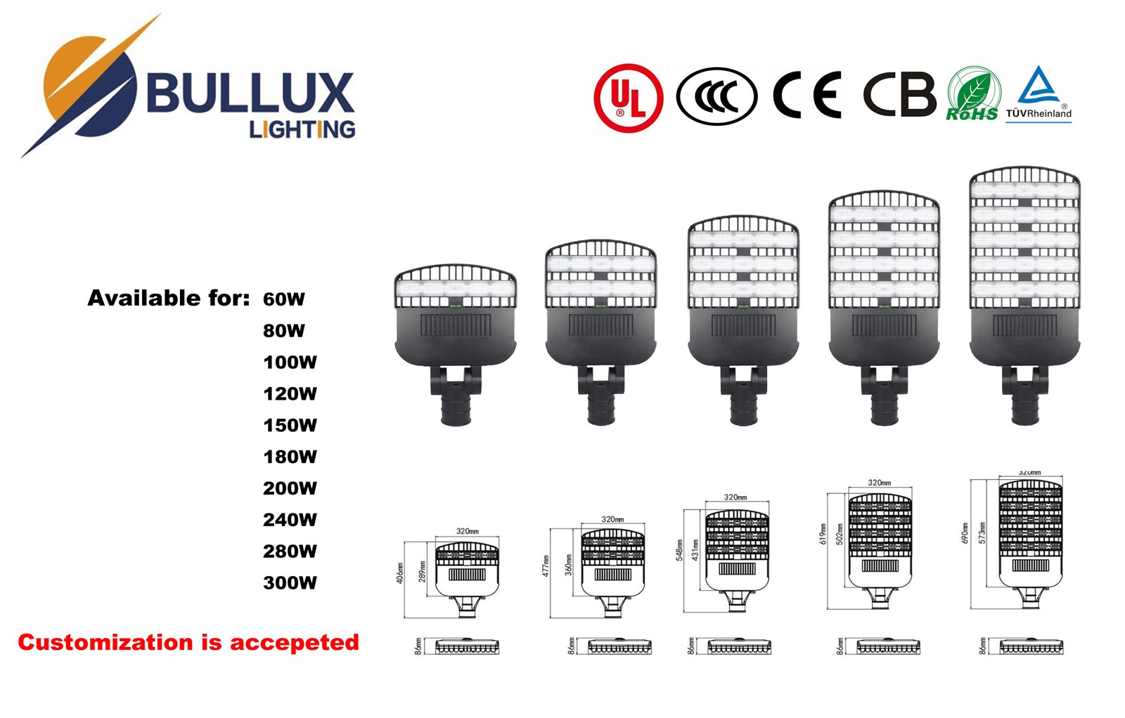 60W LED street light IP66 die casting aluminum housing module angle ajustable OEM available