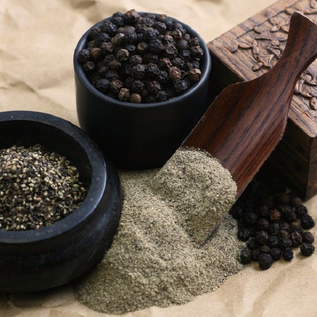 Black pepper white pepper and chili pepper
