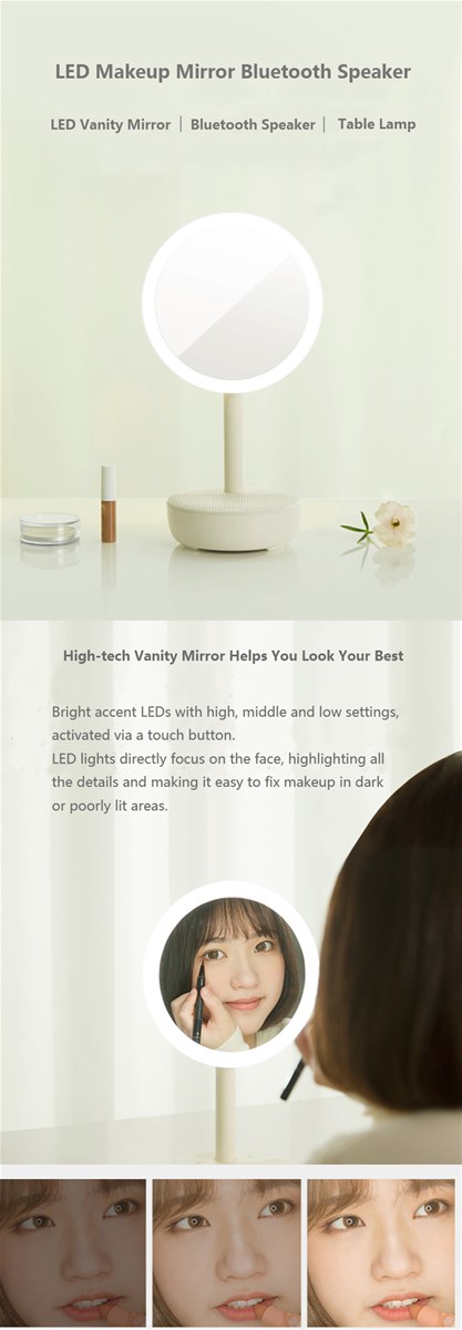 LED Makeup Mirror with Bluetooth Speaker and Table Lamp