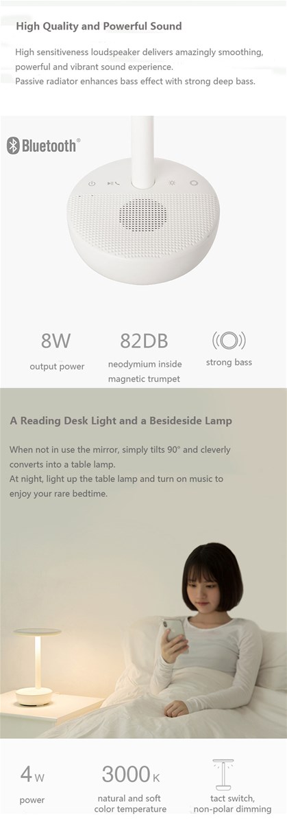 LED Makeup Mirror with Bluetooth Speaker and Table Lamp