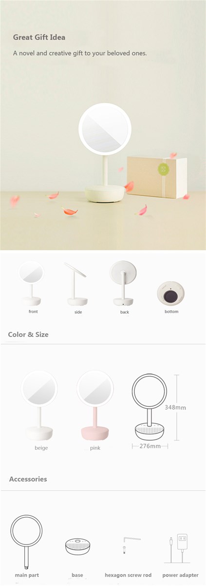 LED Makeup Mirror with Bluetooth Speaker and Table Lamp